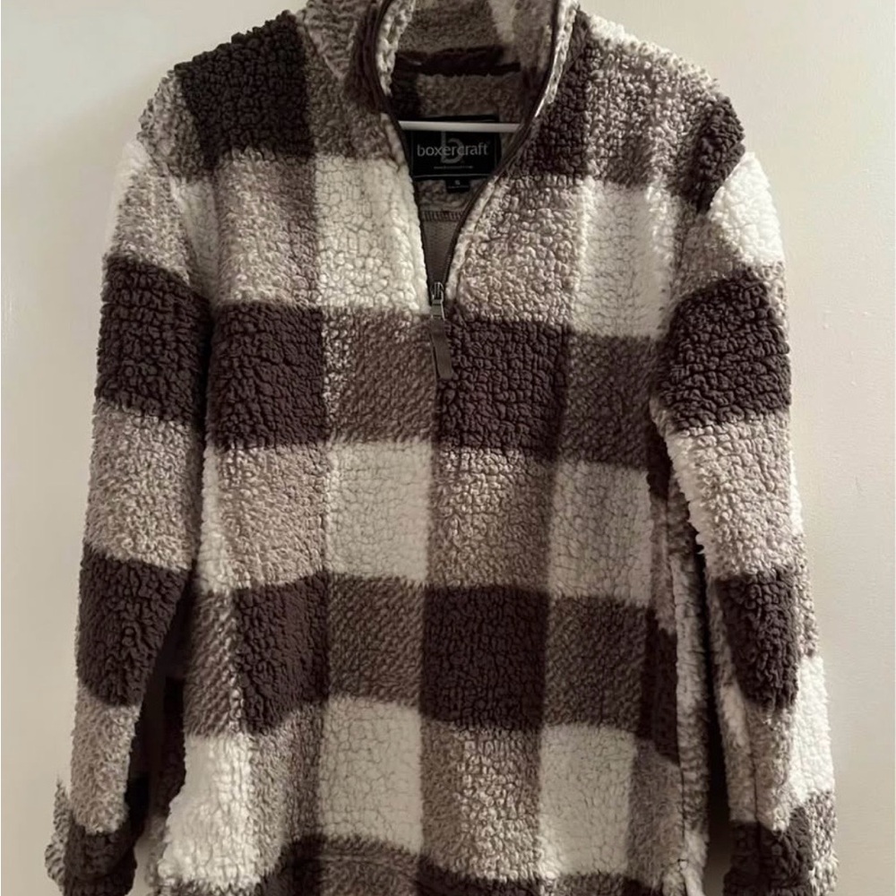 Boxercraft Women's Checkered Cowl Sweater - Brown and Cream